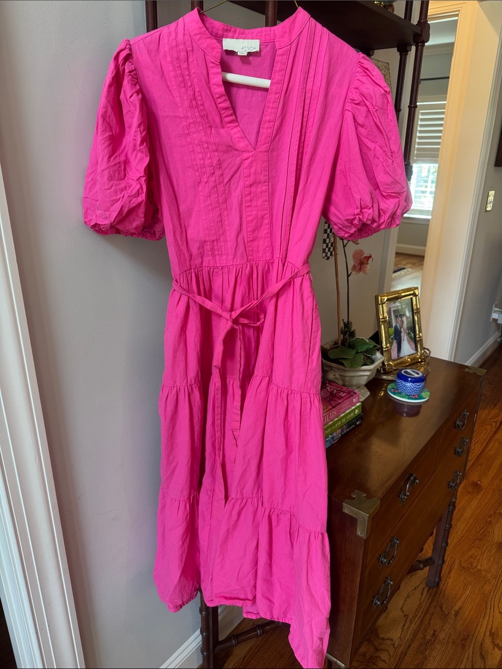 Pinch Bright Pink Tiered Puff-Sleeve Dress